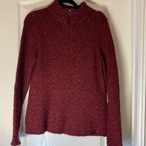 Burgundy Textured Knit Sweater with Half-Zip Collar | Large  Royal Robbins